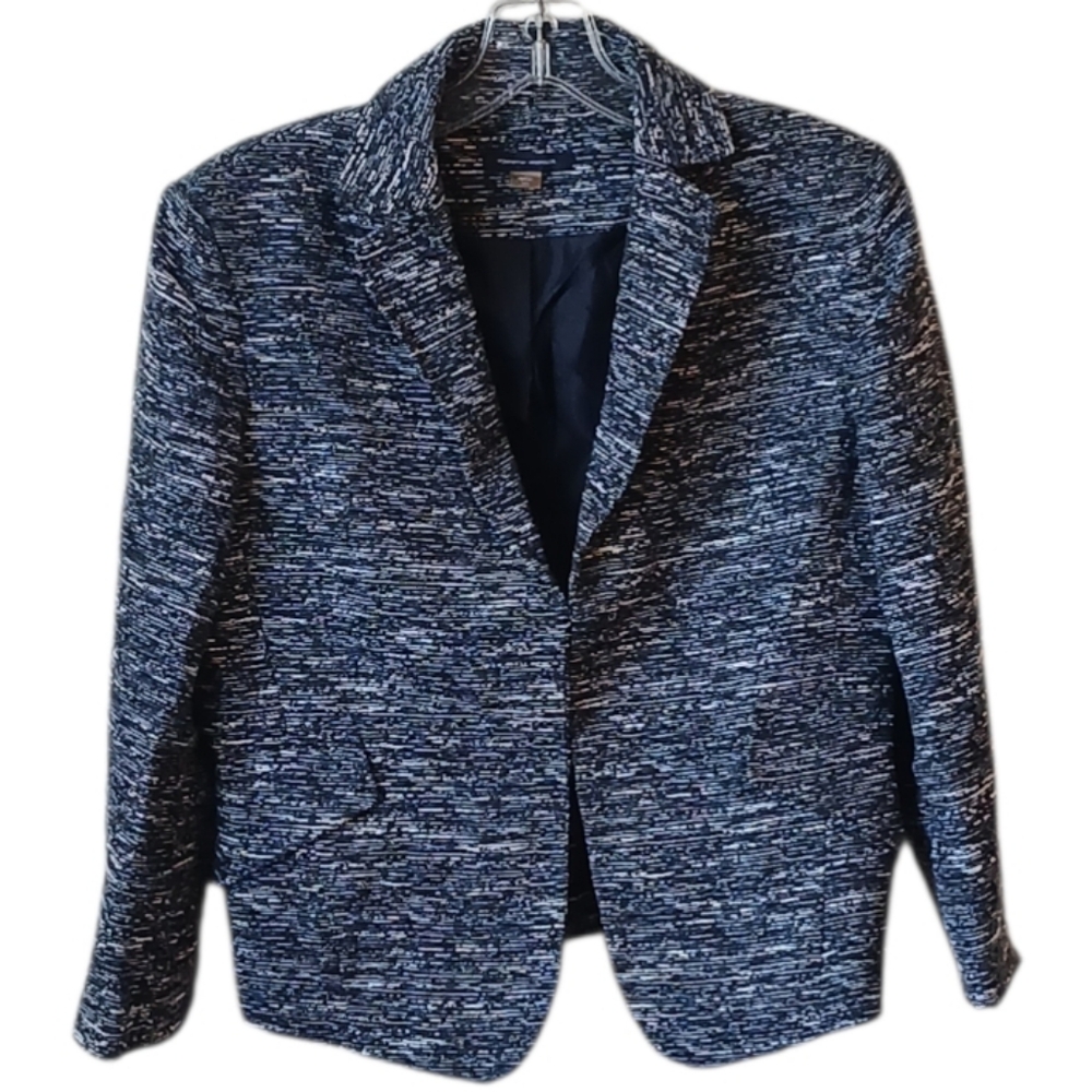 Tommy Hilfiger Blue Tweed Clasp Front Blazer Size 10 - Picture 2 of 5